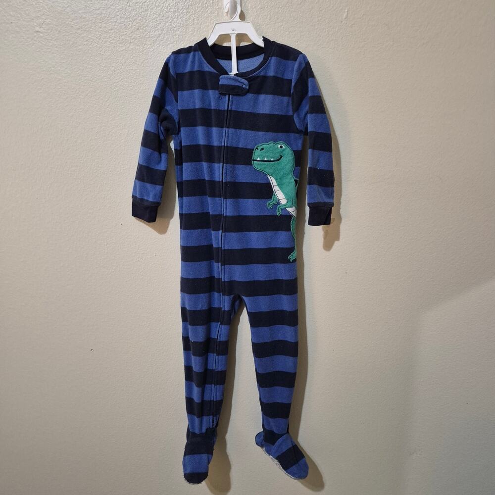 ​Carter's Baby Boy Fleece Footed Pajamas 24 Months Blue Striped Dinosaur Sleeper